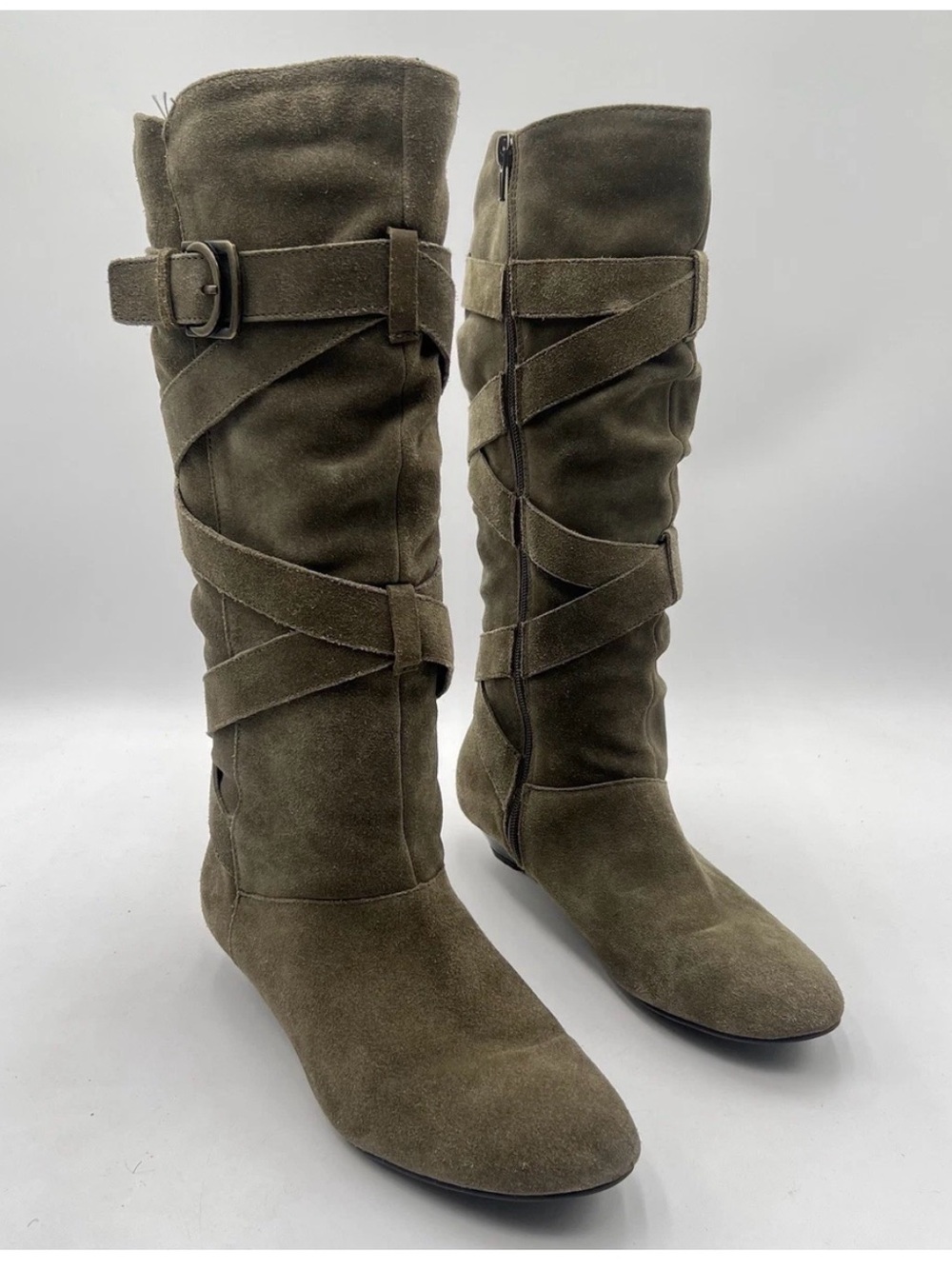 NEW!! Olive Suede Wrap-Detail Knee Boot
